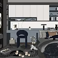 Modern Minimalist Tatami Bedroom Interior With Light Gray Cabinets Desk Stools Area Rug And Decorative Pillows
