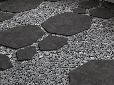 Outdoor Garden Stepping Stones Path With Irregular Black Slabs And Gray Gravel 3d model