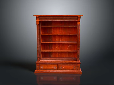 Classic Wooden Bookshelf With Multiple Storage Shelves And Drawer Compartments 3d model