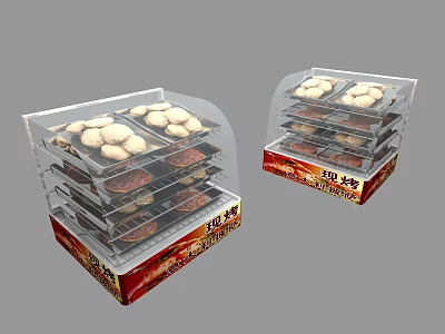 Transparent Multi tiered Display Cases With Traditional Sesame Cakes And Pastries 3d model