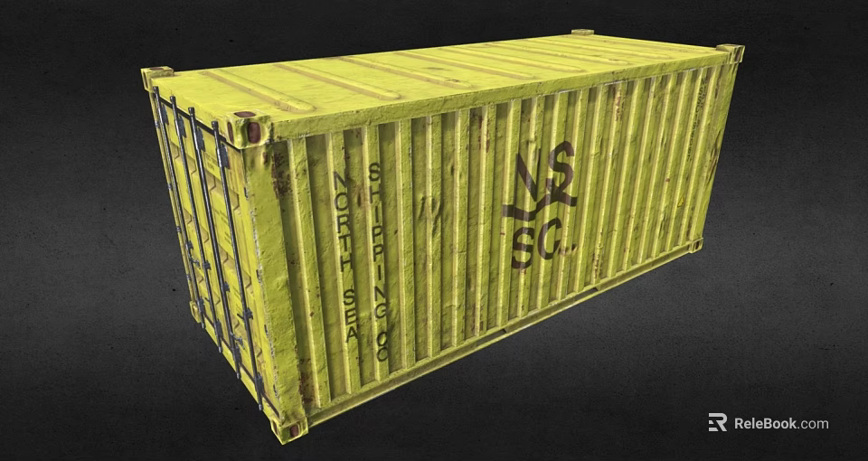 Yellow Metal Shipping Container Building with Industrial Text and Logo Details 3d model 