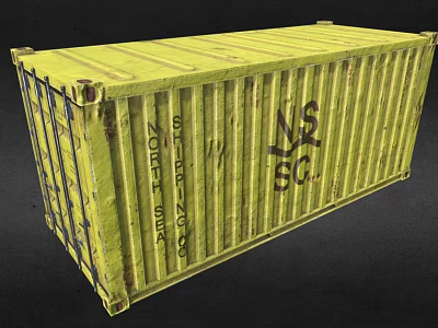 Yellow Metal Shipping Container Building with Industrial Text and Logo Details 3d model