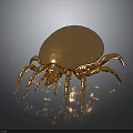 Golden Spider Metallic Sculpture on Black Background with Shiny Reflection
