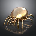 Golden Spider Metallic Sculpture on Black Background with Shiny Reflection