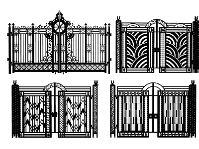 Decorative Wrought Iron Gates With Intricate Patterns Lattice And Arched Tops 3d model