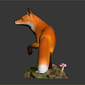 Vibrant Orange and White Fox Game Movie Character With Green Base And Red Mushrooms