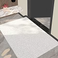 Light Colored Square Rug in Entrance Area with Marble Bench and Tile Flooring