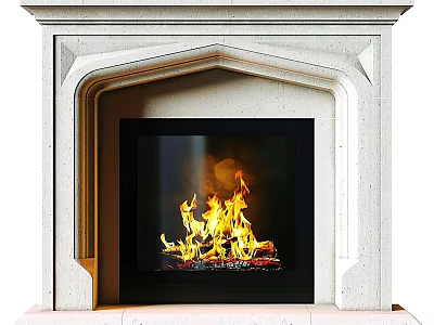 Elegant Fireplace Inspired Wall Decor With Stone Frame And Flames 3d model