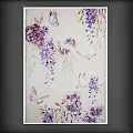 Vibrant Purple Pink Watercolor Floral And Bird Decorative Paintings On Gray Wall