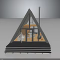 Triangle Shaped House Exterior Design With Wooden Deck And Large Windows