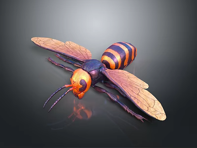 Detailed 3D Rendered Wasp With Black And Orange Stripes Compound Eyes Transparent Wings 3d model