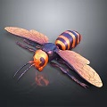 Detailed 3D Rendered Wasp With Black And Orange Stripes Compound Eyes Transparent Wings