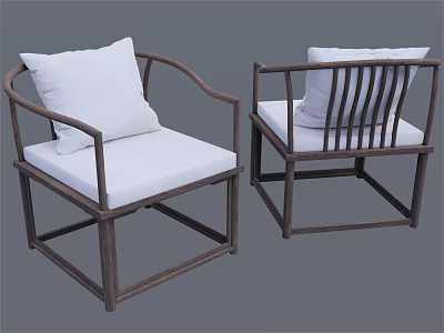 Modern Wooden Frame Dining Chairs With White Cushions And Slatted Backrest 3d model
