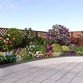 Beautiful Roof Garden Landscaping With Colorful Flowers Wooden Lattice Fence And Paved Floor