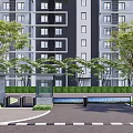 Modern High Rise Apartment Building With Entrance Gate Green Trees And Driveway