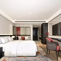 Modern Hotel Guest Room Interior With White Bed Armchair Rug And TV