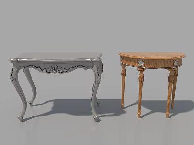 Silver And Wooden Side Tables With Carved Details And Decorative Legs 3d model