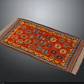 Traditional Red Rug With Colorful Geometric Patterns And Fringed Edges For Interior