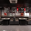 Modern Hotpot Restaurant Interior Design With Booth Seats Dining Tables And Decorative Wall Posters