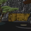 Serene Japanese Zen Garden With Pine Tree Mist Rocks And Stone Lantern Elements