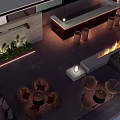 Modern Roof Garden With Circular Seating Stone Feature And Mountain River View