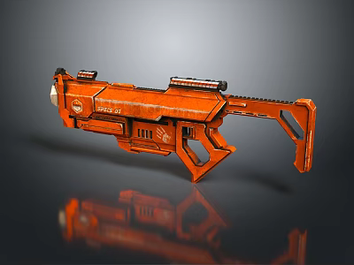 Orange Futuristic Sci Fi Weapon With Sleek Mechanical Structure And Reflective Surface 3d model