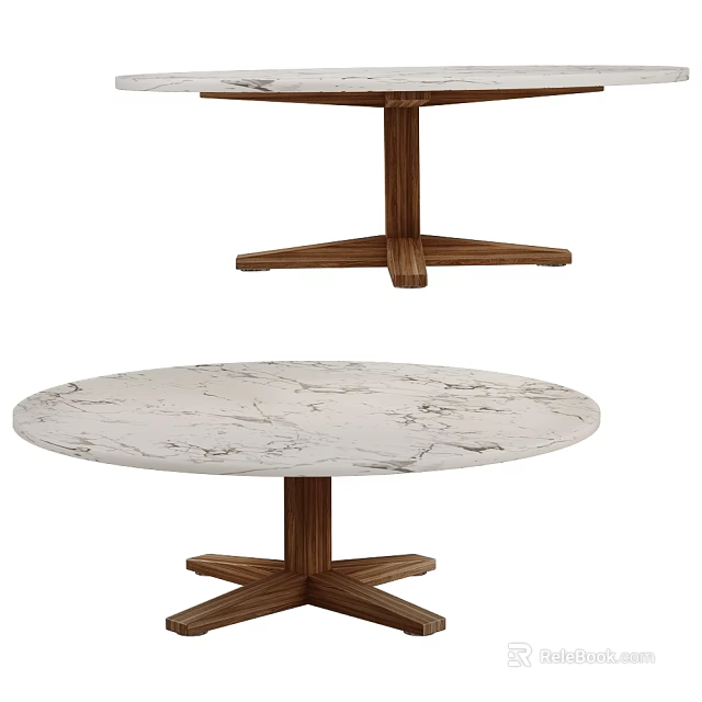 Round Marble Top Coffee Table With Sturdy Wooden Cross Base Design 3d model