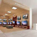 Washing Machines Showroom Interior With Wooden Display Shelves And Ceiling Lights Arranged