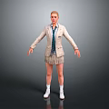 Woman In School Uniform Blazer With Tie Pleated Skirt White Socks And Shoes