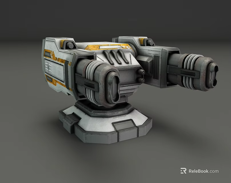 Futuristic Mechanical Weapon With Gray Yellow Turret And Intricate Structure 3d model 