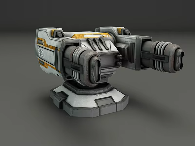 Futuristic Mechanical Weapon With Gray Yellow Turret And Intricate Structure 3d model