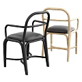 Modern Accent Chairs With Curved Armrests Leather Seats And Black Natural Wood Frames