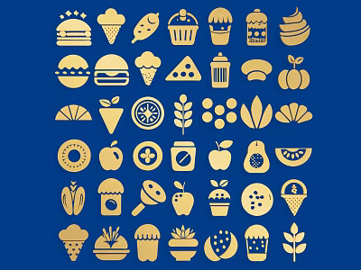 Decorative Wall Decor With Golden Food Dessert Icons On Blue Background 3d model