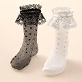 Cute Black And White Socks With Lace Trim And Small Heart Patterns 3d model
