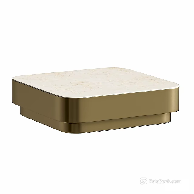 Modern Coffee Table With Sleek Gold Frame And Beige Marble Top Design 3d model 