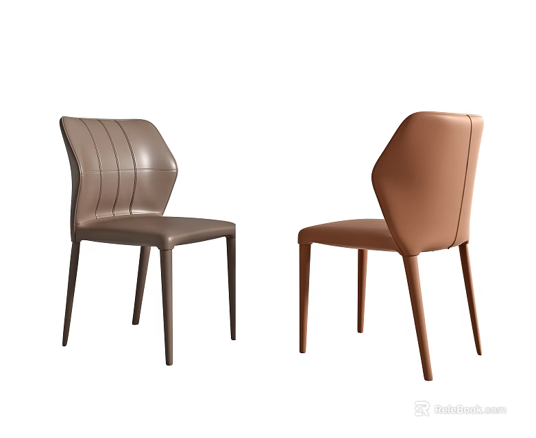 Modern Leather Dining Chairs With Two Brown Tones And Sleek Backrest Design 3d model