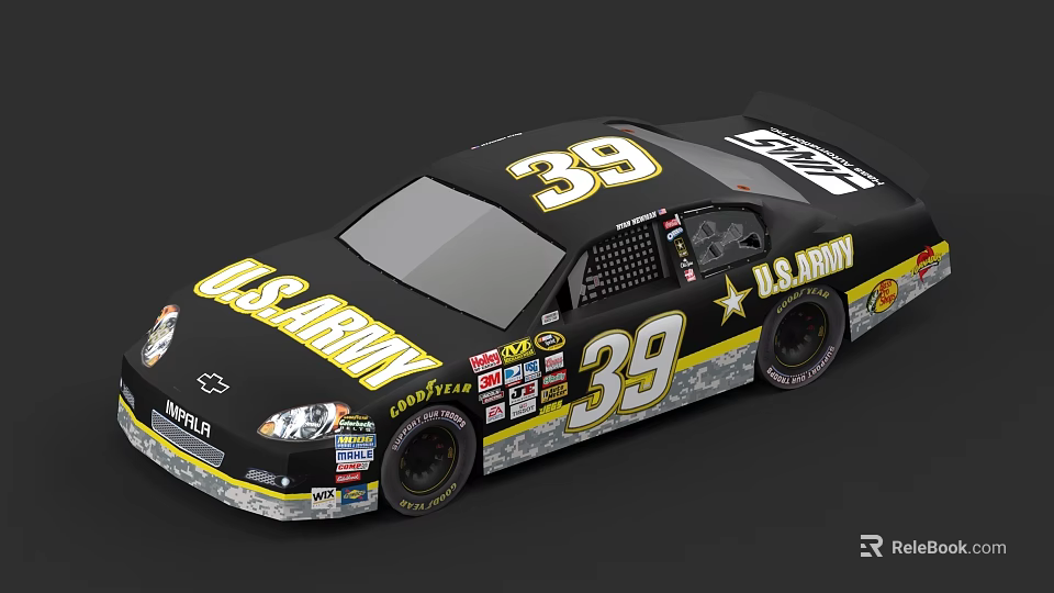 Black U.S. Army Race Car With Number 39 And Sponsor Logos 3d model 