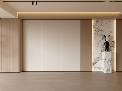 Modern TV Background Cabinet Design With Wooden Panels And Marble Accent 3d model