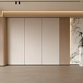 Modern TV Background Cabinet Design With Wooden Panels And Marble Accent