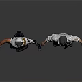 Two Biomechanical Characters In Gray Utility Suits With Yellow Accents And Backpacks