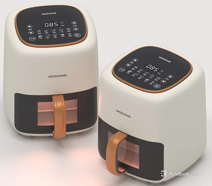 Modern MAGNITOM Air Fryers With White Black Design And Orange Handles Digital Control Panels 3d model 
