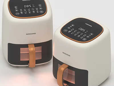 Modern MAGNITOM Air Fryers With White Black Design And Orange Handles Digital Control Panels 3d model
