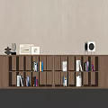 Modern Walnut Bookcase With Open Shelves And Decorative Items 3d model