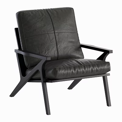 Modern Black Leather Accent Chair with Sturdy Metal Frame and Comfortable Seat 3d model