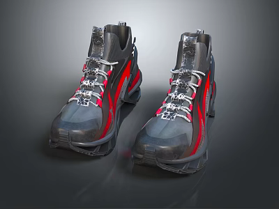 Modern Gray Sports Shoes With Red Stripes And White Laces Functional Design 3d model
