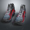 Modern Gray Sports Shoes With Red Stripes And White Laces Functional Design