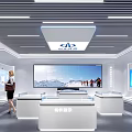 Modern Science Popularization Exhibition Hall Interior With Large Screen Display Counters And Visitors 3d model