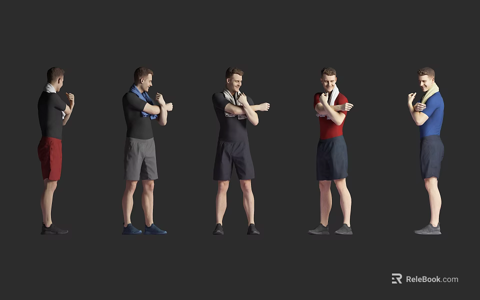 Multiple Men In Various Casual Sportswear Outfits Standing With Different Poses 3d model 