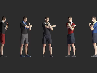 Multiple Men In Various Casual Sportswear Outfits Standing With Different Poses 3d model