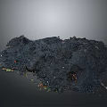 Modern Scene With Black Organic Waste Pile And Colored Debris Fragments